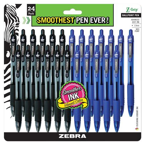 Zebra Pens Bulk Pack Of 24 Ink Pens Z Grip Retractable Ballpoint Pens