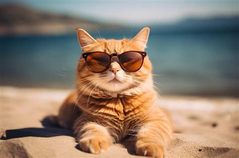 Premium Photo Cool Cat Hanging At The Beach In Sunglasses Summer