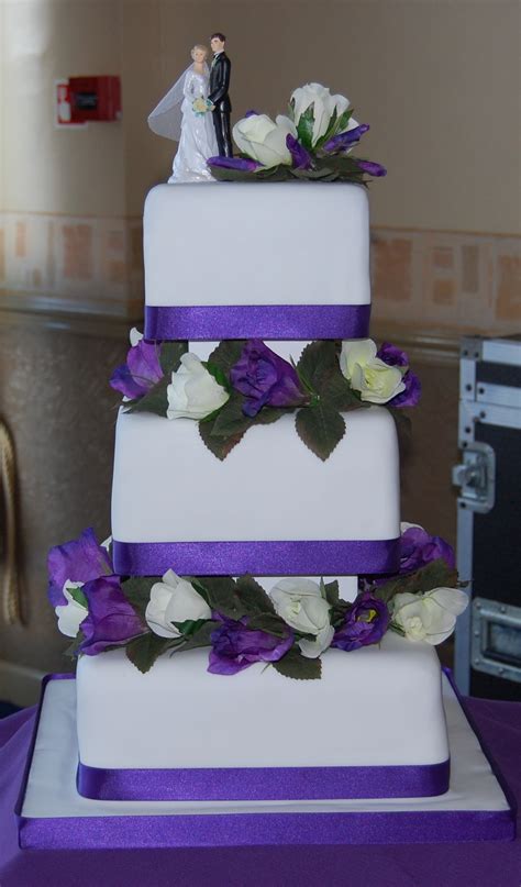 Add in cascading roses on it is always a good idea to meet with the baker and sample some of their cake options. Cadbury Purple 3 tier wedding cake simple and elegant ...