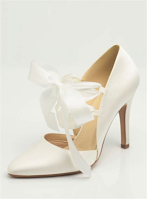 Ivory Satin Court Shoe Ribbon Ties High Heel Wedding Shoes Etsy