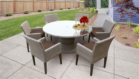 Florence 60 Inch Outdoor Patio Dining Table With 6 Chairs W Arms