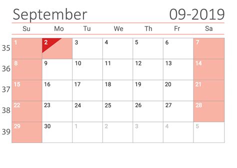Free Download September 2019 Calendar Templates