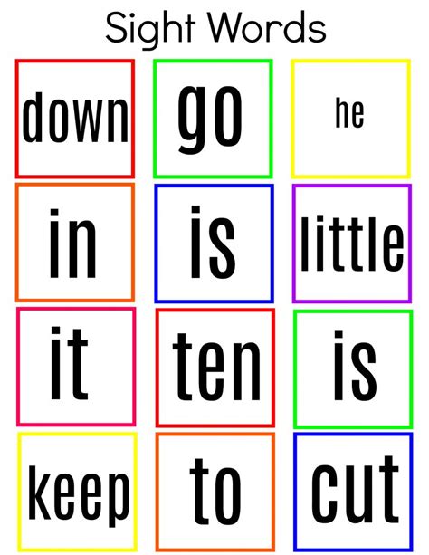 Common Sight Words Printable Kindergarten To Grade One