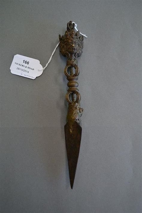 Bronze Gilt Tibetan Phurba Ritual Dagger With Steel Blade Edged