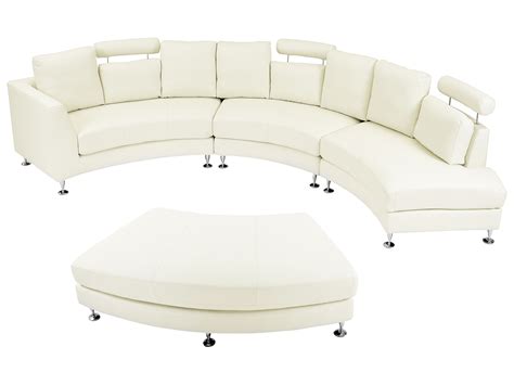7 Seater Curved Leather Modular Sofa Cream Beige Rotunde Uk