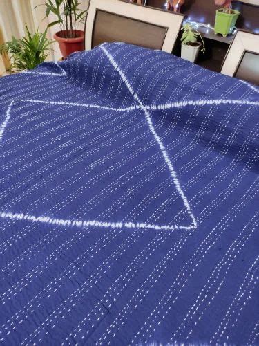 Printed Indigo Blue Hand Dyed Kantha Queen Bedcover At Rs In Jaipur