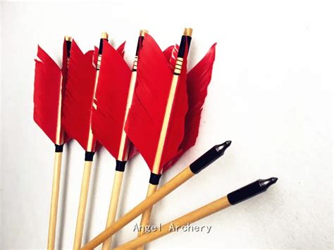 12pk Red Flu Flu Feather Wooden Arrows For Longbow Hunting Target