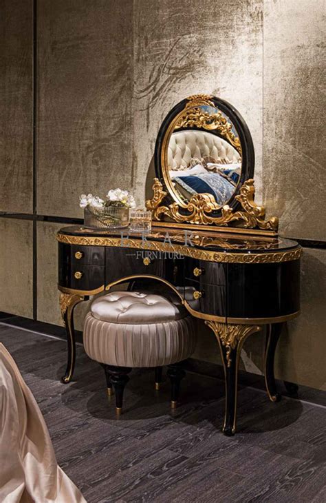 Original mirror this round mirrored console table cocktail table online at uttermost. Black and Golden Wooden Mirrored Vanity Table with drawers ...