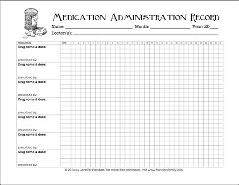 Free Chart For Keeping Track Of Medications Flanders