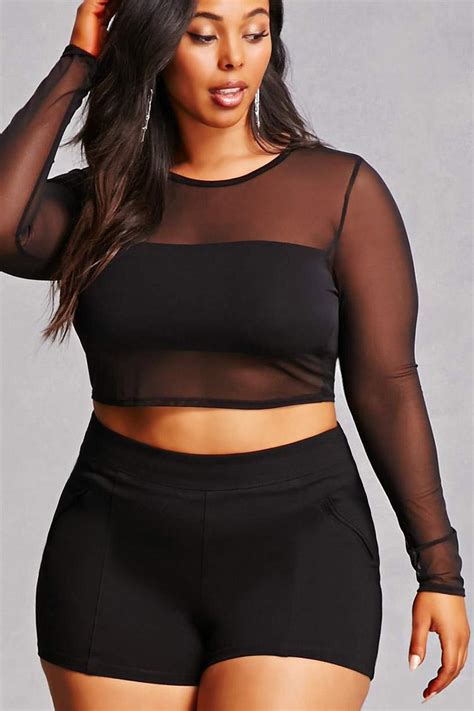Lyst Forever Plus Size Mesh Crop Top In Black