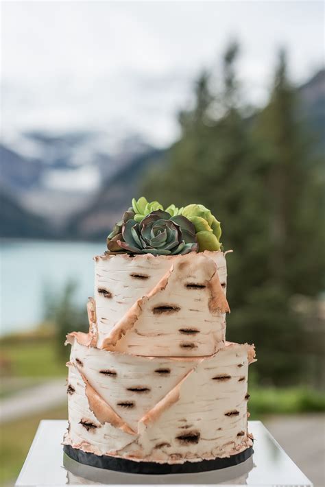 Unique Canadiana Style Nature Inspired Birch Wood Bark Wedding Cake