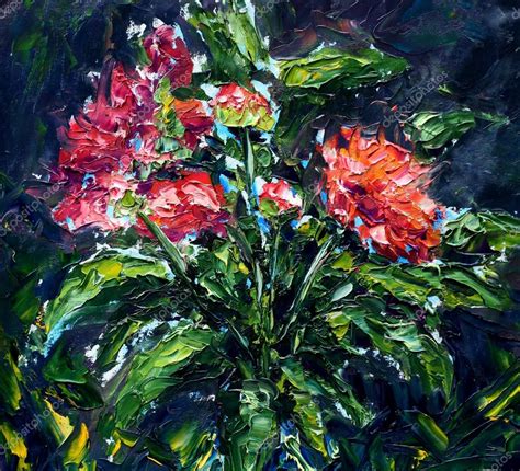 Abstract Red Flowers Original Oil Painting On Canvas — Stock Photo