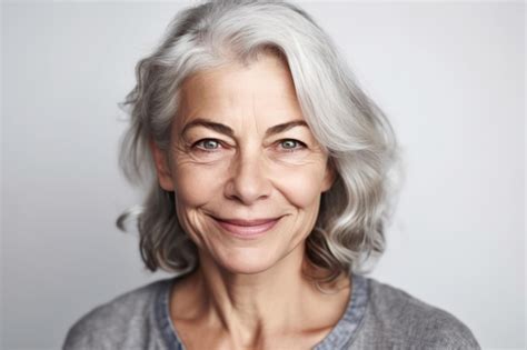 Premium Ai Image Smiling Middle Aged Mature Grey Haired Woman Looking