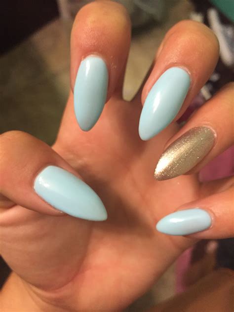 Baby Blue Stiletto Nails With Sparkly Champagne Accent Nail Baby Blue