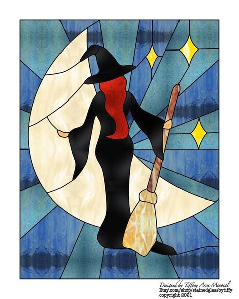 Witch Stained Glass Pattern Digital Download Etsy Stained Glass