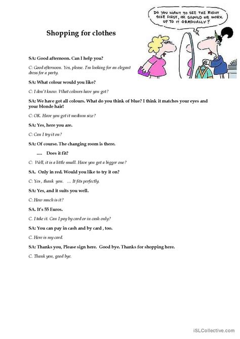 Shopping For Clothes Dialogue Sample English Esl Worksheets Pdf And Doc
