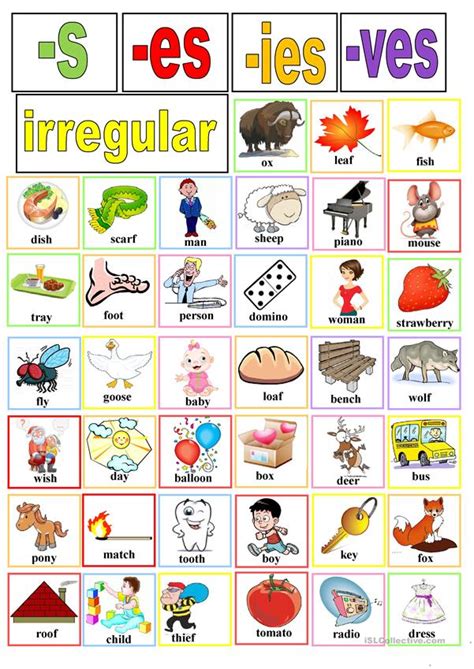 100 irregular plural nouns list. Plural nouns cards worksheet - Free ESL printable worksheets made by teachers