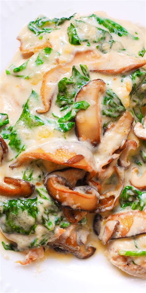 Serve the chicken over whole wheat rotini pasta if desired. Creamy Spinach and Mushroom Chicken in cheesy parmesan ...