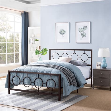 Noble House Ewelina Modern Queen Size Iron Geometric Low Profile Bed