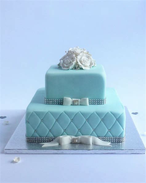 2 Tier Square Tiffany Blue Cake Karen S Cakes Tiffany Blue Wedding Cake Tiffany Blue Cakes