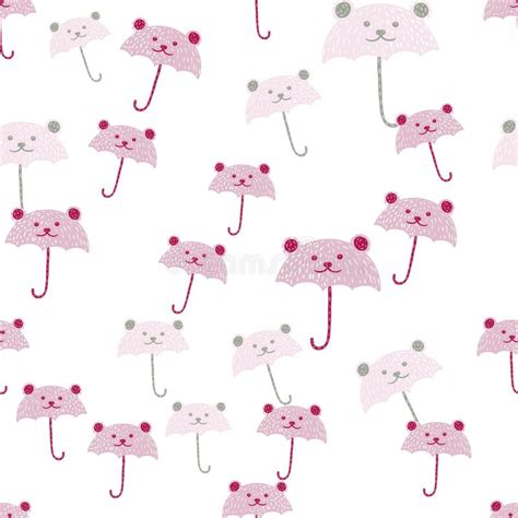 Bear Umbrella Seamless Pattern Funny Characters Background Stock