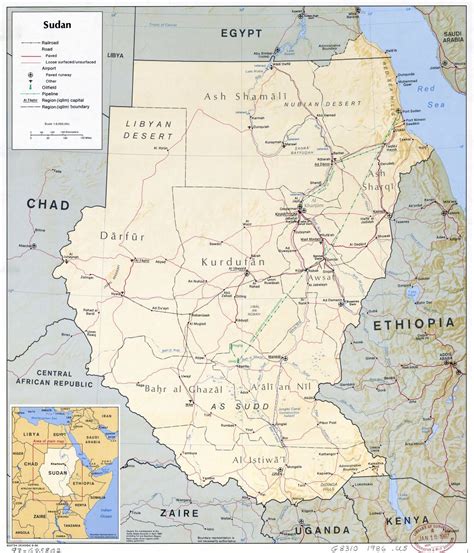 Large Scale Political Map Of Sudan With Relief Roads Railroads Major