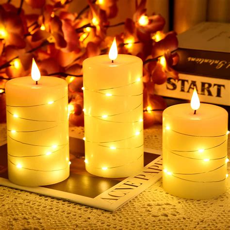 Cimetech Led Flameless Candles 3pcs String Lights Candles Real Wax