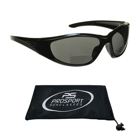 Prosport Polarized Bifocal Reading Sunglasses Men Full Sport Wrap Glossy Black Frame With