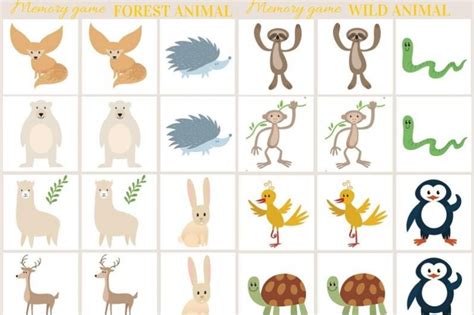 Wild Forest Animals Memory Game Free Printables