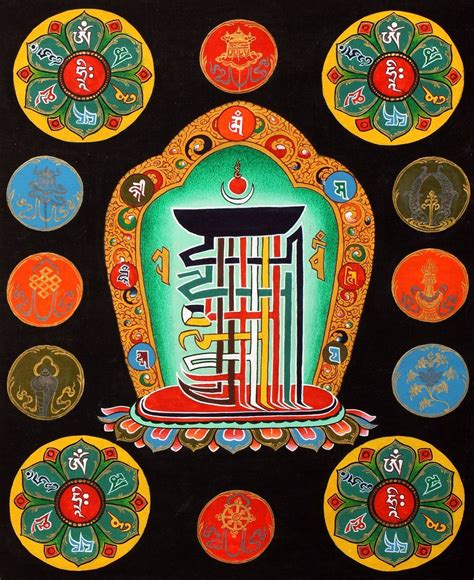 The Ten Syllables Of Tibetan Buddhist Kalachakra Mantra Thangka
