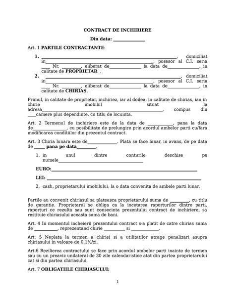 Contract DE Inchiriere Model 2 CONTRACT DE INCHIRIERE Din Data
