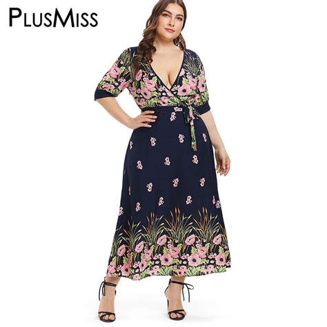 Plusmiss Plus Size Xxxxxl Sexy Deep V Neck Floral Printed Maxi Long Dress Women Xxxxl Xxxl Xxl