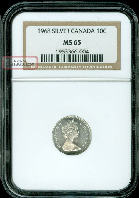 1968 Canada Silver 10 Cents Ngc Ms65 Cameo