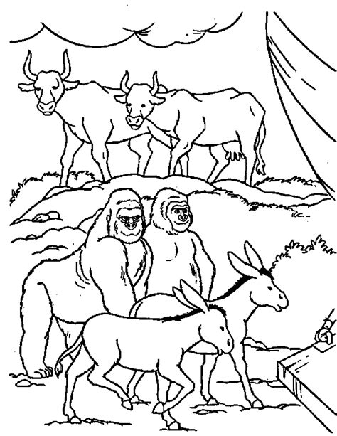 A downloadable noah's ark coloring page featuring noah and the animals from genesis 6. Noah animals coloring page