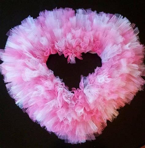 Heart Wreath With Pink And White Sparkle Tulle Valentine Day Wreaths