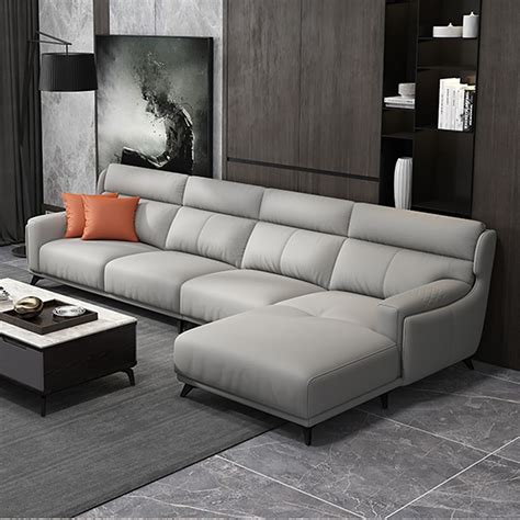 129 9 light gray faux leather sectional sofa with right chaise l shape