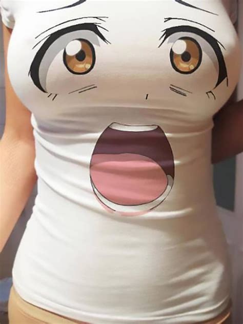 Anime Kawaii Surprise Face Emoji Shirt Sexy Boobs Anime Big Eye Girl