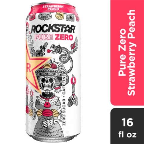 Rockstar Pure Zero Sugar Free Strawberry Peach Energy Drink Can 16 Fl