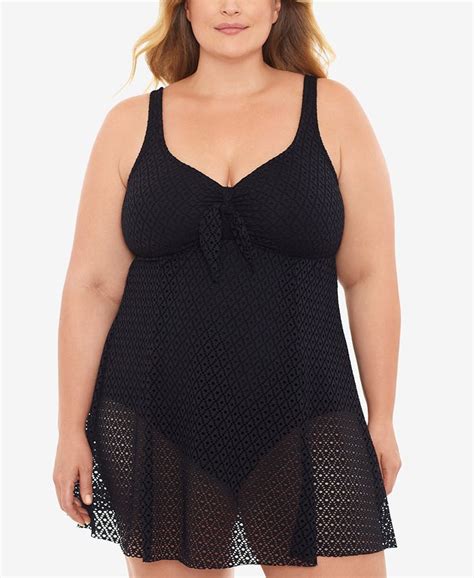 Swim Solutions Plus Size Knot Front Tummy Control Swimdress Created For Macy S And Reviews