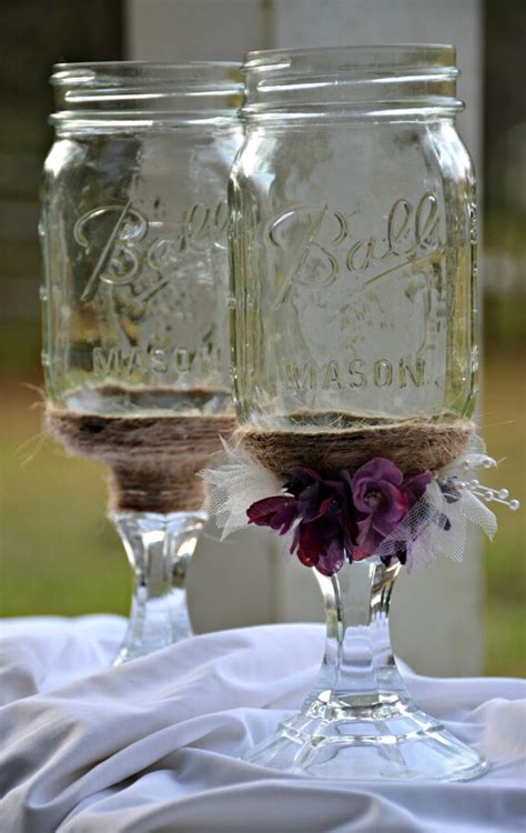 Mason Jar Wedding His And Her Wine Glasses