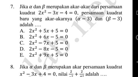 Soal Persamaan Kuadrat Kelas Dan Pembahasannya