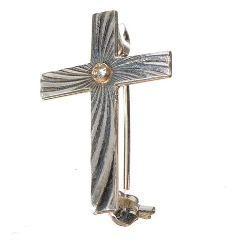 Clergy Cross Lapel Pin In 925 Silver With Zircon Online Sales On