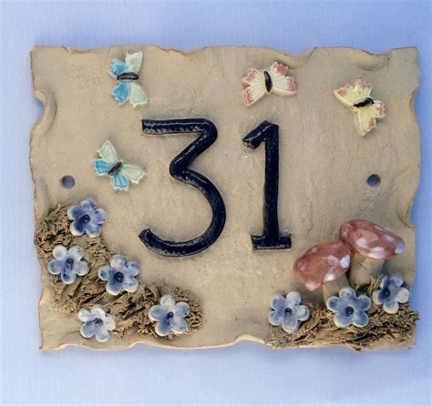 House Number Plaque Ceramic Door Numbers Yard Sign Address Etsy
