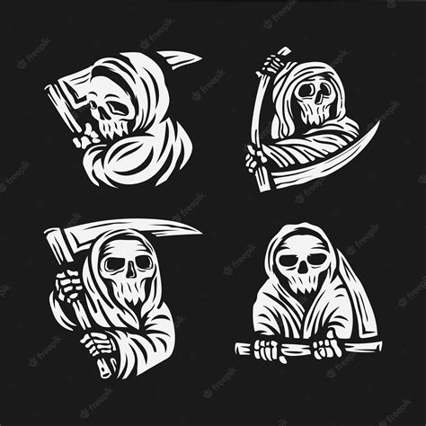 Premium Vector Set Of Skull Grim Reaper With The Sickle Logo Illustration