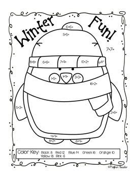 Crafts, coloring pages, printables, and more. Winter Addition Color-By-Code Freebie | First grade freebies, First grade math, Math work