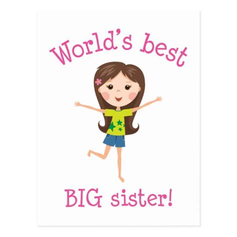 Worlds Best Big Sister Brown Haired Cartoon Girl Postcard Zazzle