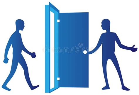 The Silhouettes Of Two People Walking Towards An Open Door One Is