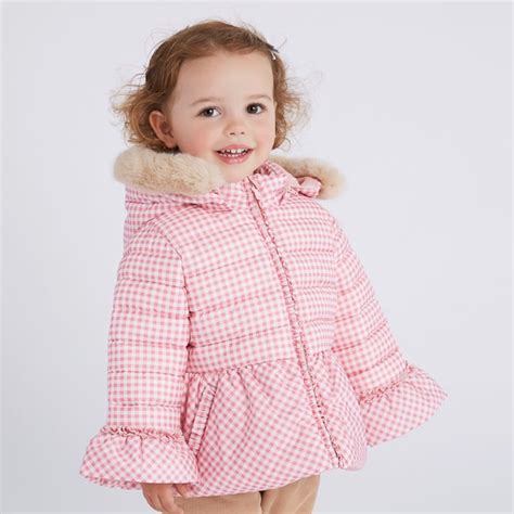 Pink Plaid Flare Sleeve Princess Winter Jackets Girl Kid Clothes Child