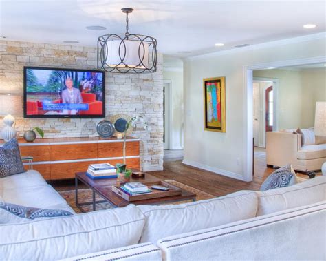 Transitional Living Room Features Stone Accent Wall Hgtv