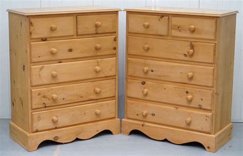 Lovely Matching Pair Of 115cm Tall Solid Pine 6 Drawer Tall Chests Of Drawers Vinterior